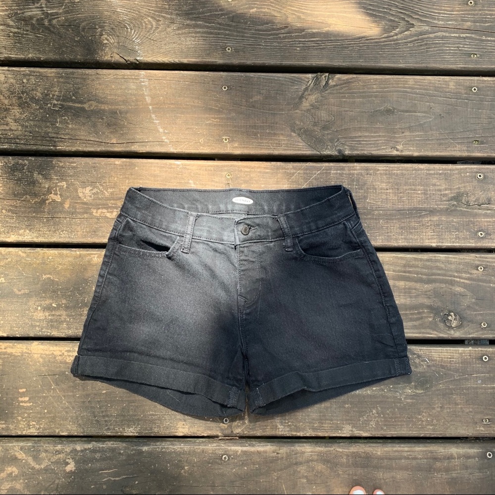 high waisted black denim shorts